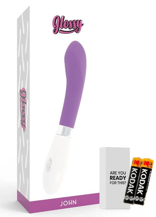 Glossy john vibrator lila in lila und weiß mit glänzendem, ergonomischem design aus hochwertigem material