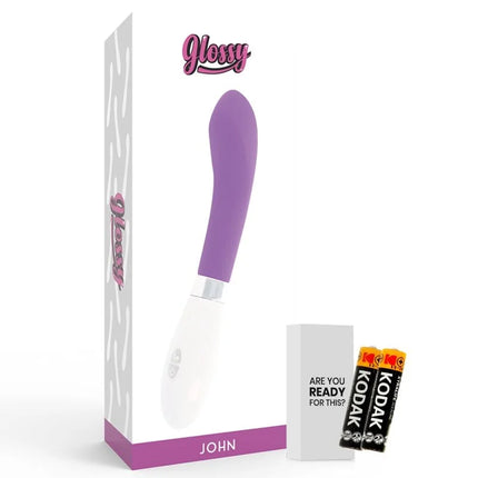 Glossy john vibrator lila in lila und weiß mit glänzendem, ergonomischem design aus hochwertigem material
