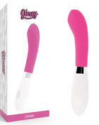 Glänzender john vibrator rosa mit pink weißem, geschwungenem design aus hochwertigem material