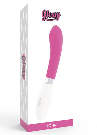 Glänzender john vibrator rosa in pink und weiß mit ergonomischem design und glänzender oberfläche