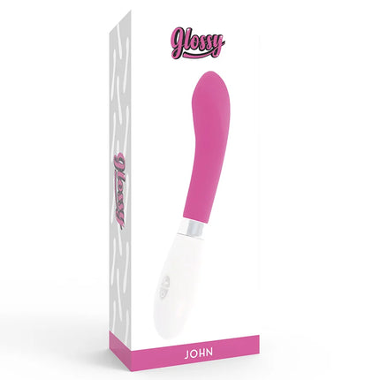 Glänzender john vibrator rosa in pink und weiß mit ergonomischem design und glänzender oberfläche