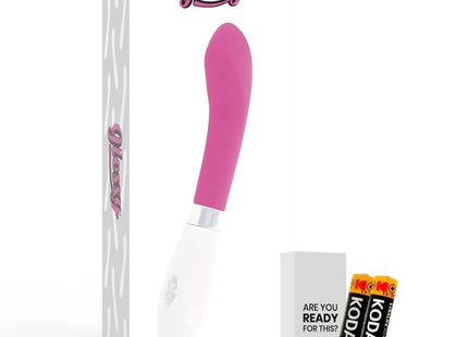 Glänzender john vibrator rosa in pink und weiß mit ergonomischem design aus glänzendem material für persönlichen genuss