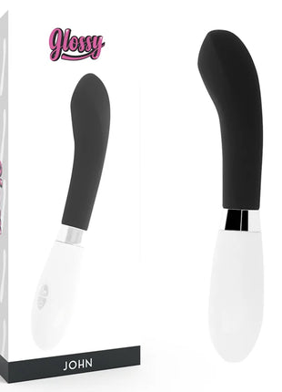 Glänzender schwarz weißer john vibrator mit ergonomischem design und hochwertiger glatter oberfläche