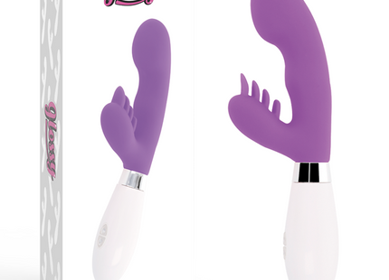 Glänzender kaninchen elvis vibrator in lila und weiß mit geschwungenem und glattem design
