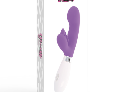 Glossy kaninchen elvis lila vibrator in lila und weiß mit glänzendem, ergonomischem design