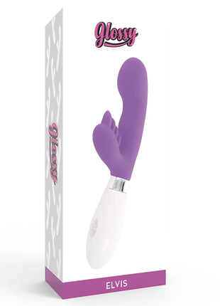 Glossy kaninchen elvis lila vibrator in lila und weiß mit glänzendem, ergonomischem design