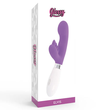 Glossy kaninchen elvis lila vibrator in lila und weiß mit glänzendem, ergonomischem design