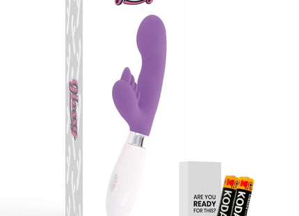 Glänzender elvis vibrator in lila und weiß mit schlankem, gebogenem design aus hochwertigem material