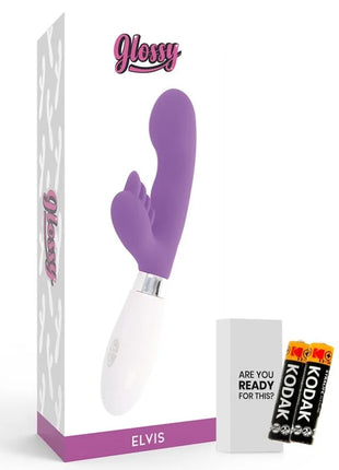 Glänzender elvis vibrator in lila und weiß mit schlankem, gebogenem design aus hochwertigem material