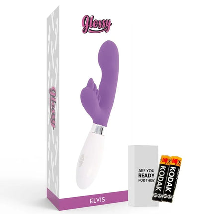 Glänzender elvis vibrator in lila und weiß mit schlankem, gebogenem design aus hochwertigem material