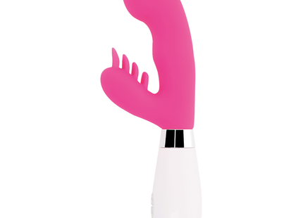 Pink silikon kaninchen vibrator glossy kaninchen elvis rosa mit weißem griff und silbermetallic akzent
