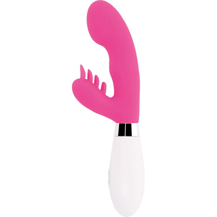 Pink silikon kaninchen vibrator glossy kaninchen elvis rosa mit weißem griff und silbermetallic akzent