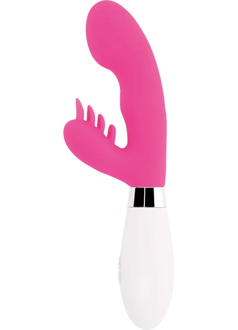 Pink silikon kaninchen vibrator glossy kaninchen elvis rosa mit weißem griff und silbermetallic akzent