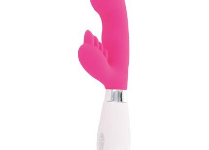 Glossy kaninchen elvis rosa pink silikon vibrator mit weißem griff und silbernem metallakzent