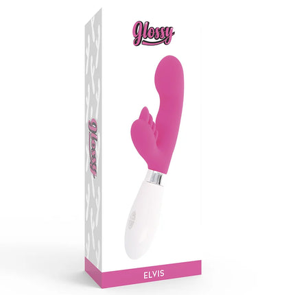 Glänzender rosa und weißer elvis vibrato spielzeug mit schlankem, geschwungenem design aus hochwertigem material