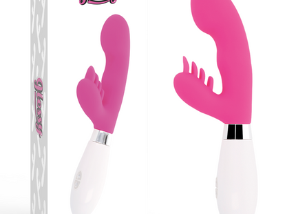 Glänzendes pinkweißes spielzeug glossy kaninchen elvis rosa mit gewölbtem, geriffeltem kopf in fingerform