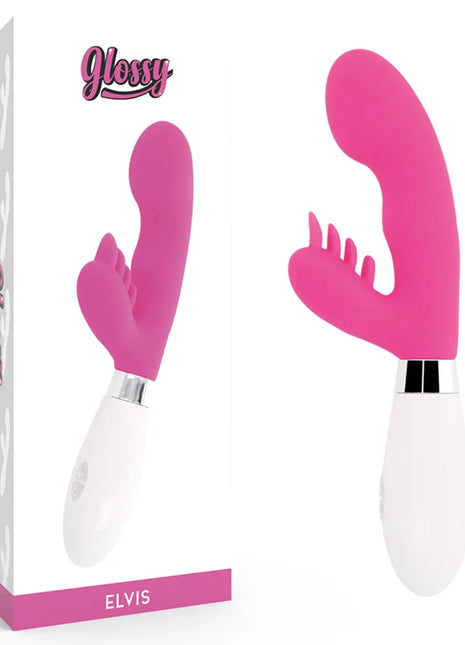Glänzendes pinkweißes spielzeug glossy kaninchen elvis rosa mit gewölbtem, geriffeltem kopf in fingerform