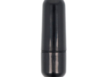 Schwarzer glossy kleine bullet vibe aus glänzendem kunststoff mit elegantem zylindrischem design und zwei abschnitten