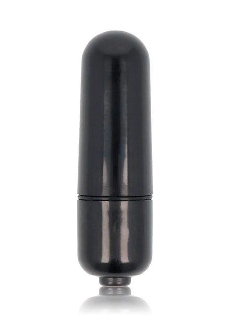 Schwarzer glossy kleine bullet vibe aus glänzendem kunststoff mit elegantem zylindrischem design und zwei abschnitten