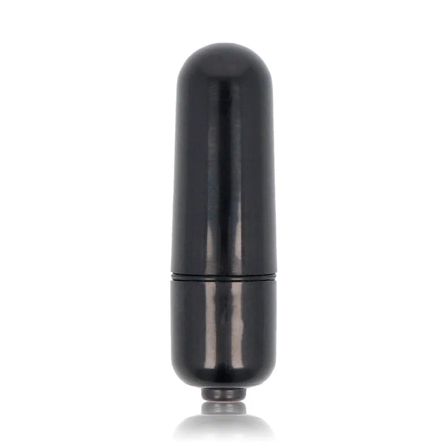 Schwarzer glossy kleine bullet vibe aus glänzendem kunststoff mit elegantem zylindrischem design und zwei abschnitten
