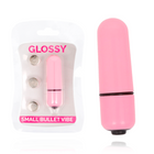 Glänzender kleiner kugel-vibrator aus rosa plastik mit schwarzem akzentband und spitze