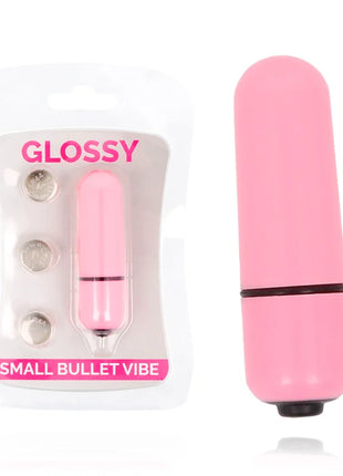 Glänzender kleiner kugel-vibrator aus rosa plastik mit schwarzem akzentband und spitze