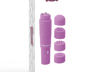 Lila glossy kurt pocket massager mit austauschbaren silikonköpfen und glänzendem finish für persönliche entspannung