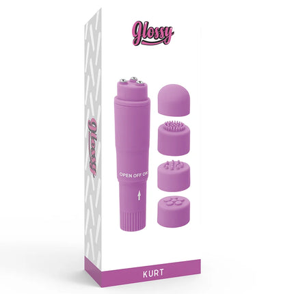 Lila glossy kurt pocket massager mit austauschbaren silikonköpfen und glänzendem finish für persönliche entspannung