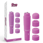 Lila glossy kurt pocket massager mit austauschbaren silikonköpfen aus glänzendem material für persönliche massage