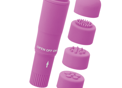 Rosa silikon massager mit austauschbaren köpfen glossY kurt pocket massager lila für vielseitige anwendung