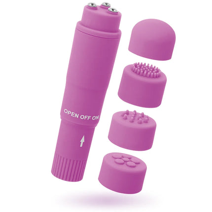 Rosa silikon massager mit austauschbaren köpfen glossY kurt pocket massager lila für vielseitige anwendung