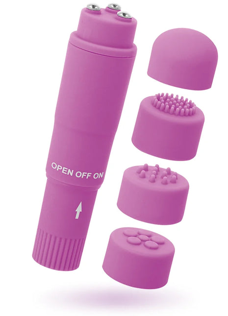 Rosa silikon massager mit austauschbaren köpfen glossY kurt pocket massager lila für vielseitige anwendung