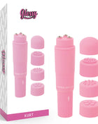 Glänzender rosa kurt taschenmassager mit austauschbaren silikonaufsätzen für individuelle massage