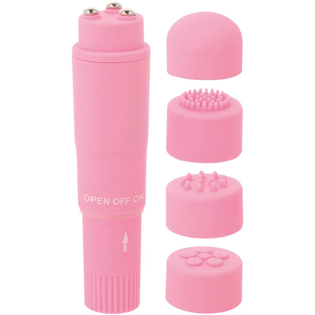 Glossy kurt taschenmassager rosa aus pinkem silikon mit austauschbaren köpfen für vielseitige anwendung