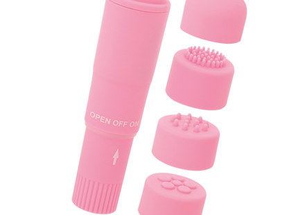 Glossy kurt taschenmassager rosa aus pinkem silikon mit austauschbaren köpfen und metallischen rollerbällen