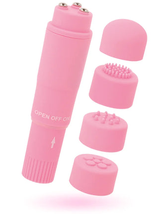 Glossy kurt taschenmassager rosa aus pinkem silikon mit austauschbaren köpfen und metallischen rollerbällen