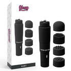 Schwarzer glossy kurt taschenmassager aus glänzendem material mit austauschbaren silikonaufsätzen für persönliche massage