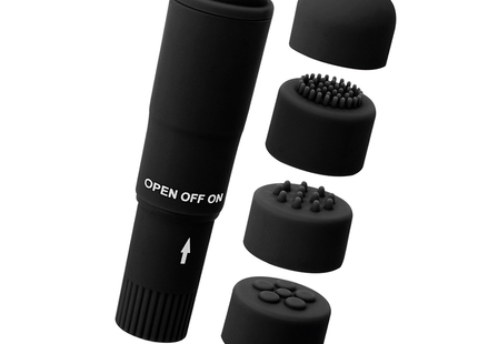 Glossy kurt taschenmassager schwarz aus silikon mit austauschbaren köpfen für vielseitige massage