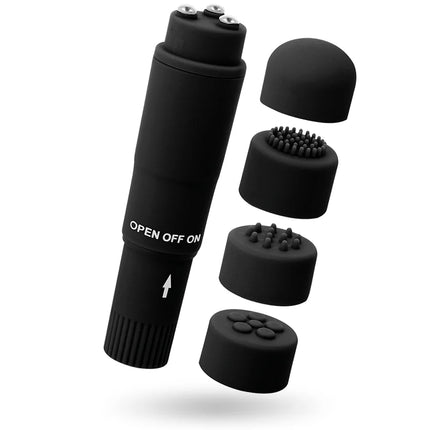 Glossy kurt taschenmassager schwarz aus silikon mit austauschbaren köpfen für vielseitige massage
