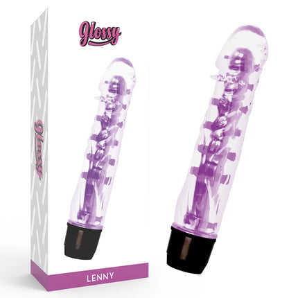 Lila transparenter Kunststoff vibrator glossy lenny mit schwarzer basis für vibrierende stimulation
