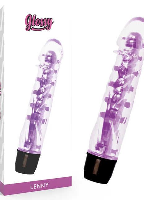 Lila transparenter Kunststoff vibrator glossy lenny mit schwarzer basis für vibrierende stimulation