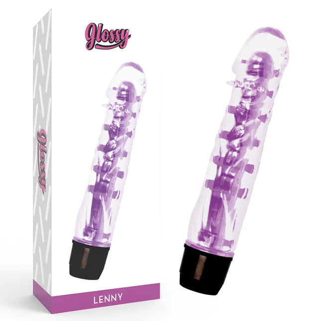 Lila transparenter Kunststoff vibrator glossy lenny mit schwarzer basis für vibrierende stimulation