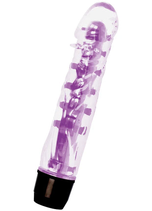 Transparent lila vibrator glossy lenny mit schwarzer basis und vibrierender funktion aus silikon
