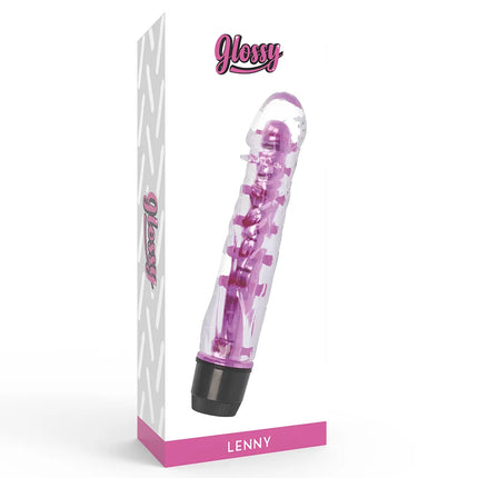 Transparenter rosa und schwarzer vibrator glossy lenny mit glänzendem finish aus der serie glossy lenny vibrator rosa