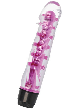 Transparenter rosa und schwarzer glossy lenny vibrator mit sichtbaren mechanischen komponenten