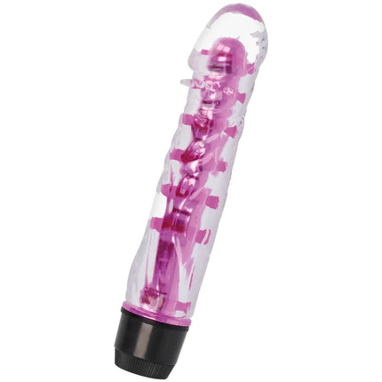 Transparenter rosa und schwarzer glossy lenny vibrator mit sichtbaren mechanischen komponenten