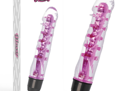 Glossy lenny vibrator rosa transparenter pink und schwarzer vibrator mit glänzendem finish und gerillter oberfläche