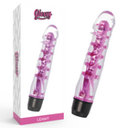 Glossy lenny vibrator rosa transparenter pink und schwarzer vibrator mit glänzendem finish und gerillter oberfläche