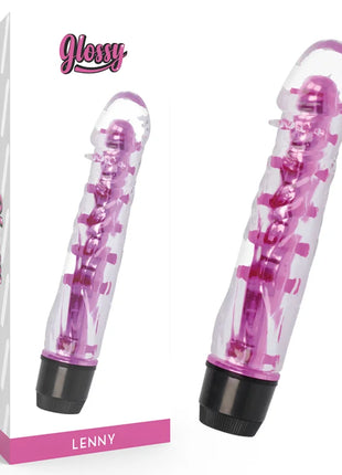 Glossy lenny vibrator rosa transparenter pink und schwarzer vibrator mit glänzendem finish und gerillter oberfläche