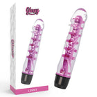 Glossy lenny vibrator rosa transparenter pink und schwarzer vibrator mit glänzendem finish und gerillter oberfläche